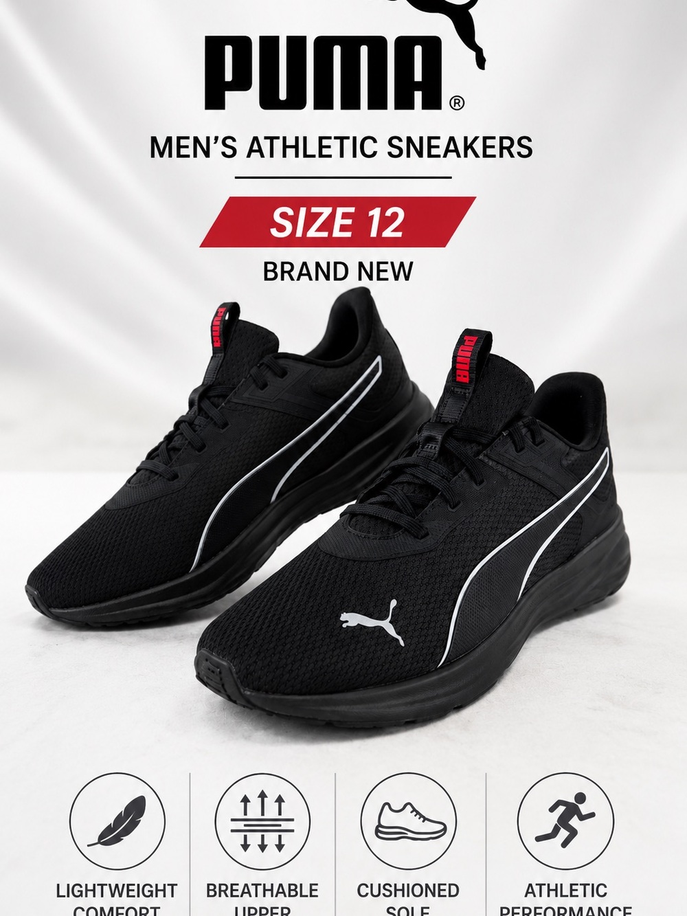 Puma Black Sneakers with White Accents